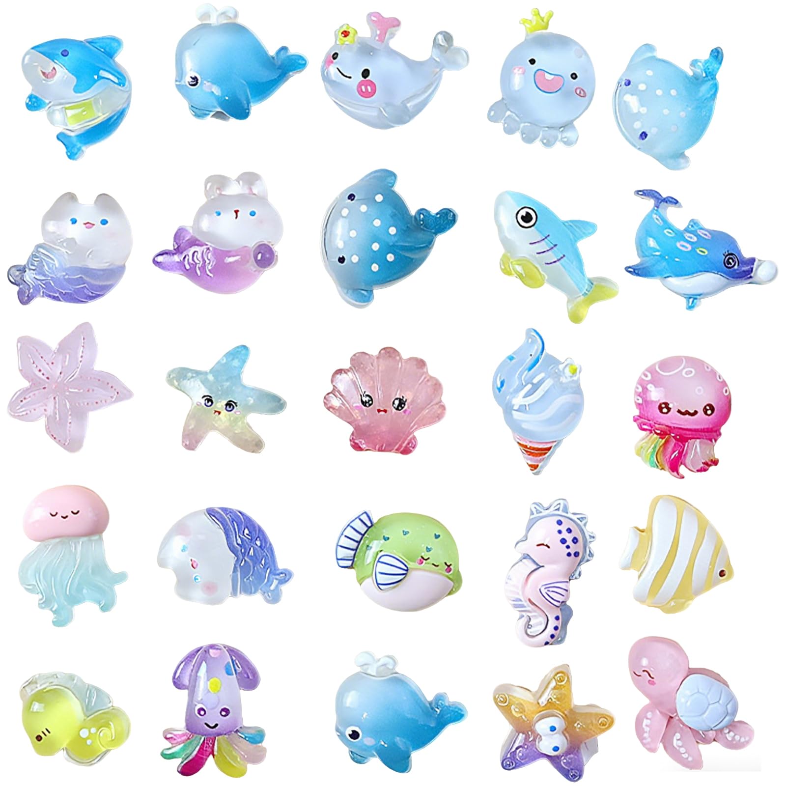 Cosiesnest 50 Pcs Mini Resin Animals Mixed, Luminous Ocean Sea Creatures Set, Small Resin Animals Great for Micro Landscape Potted Garden Aquarium Dollhouse Decor — image 1