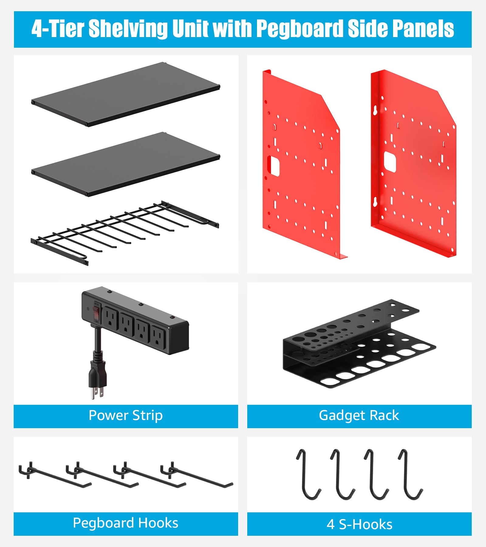 CCCEI Lot de 1 station de charge modulaire pour outils électriques - Support mural pour perceuses et batteries - Organisation de garage, magasin, anniversaire, cadeaux pour homme, père, rouge
