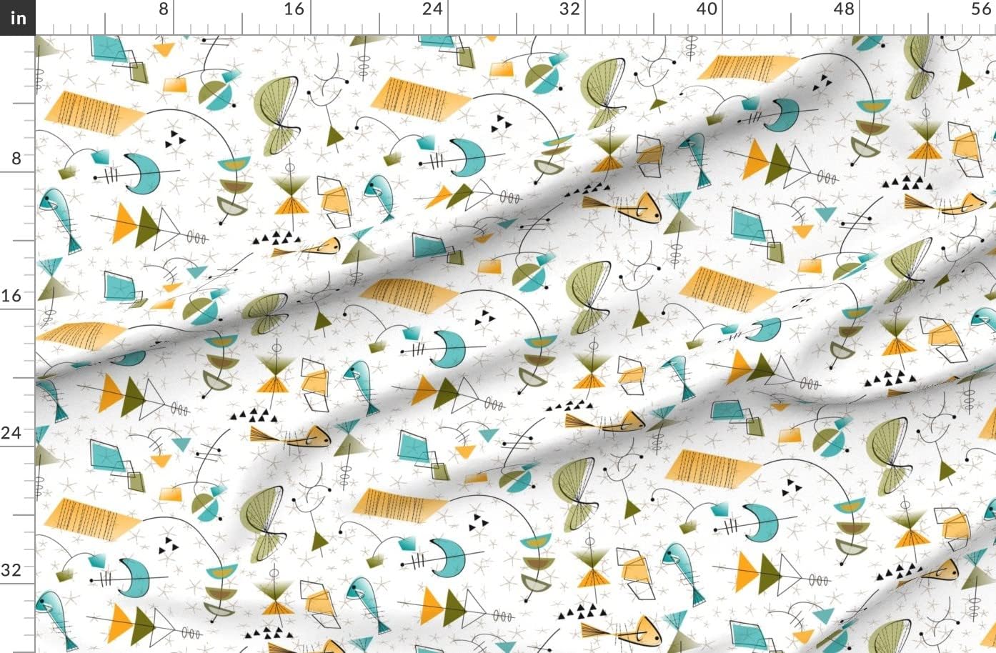 Spoonflower Fabric - Mid Century Atomic Gold Green Modern Era Abstract Retro Inspired Printed on Organic Cotton Sateen Fabric by The Yard - Sewing Quilting Apparel Home Decor