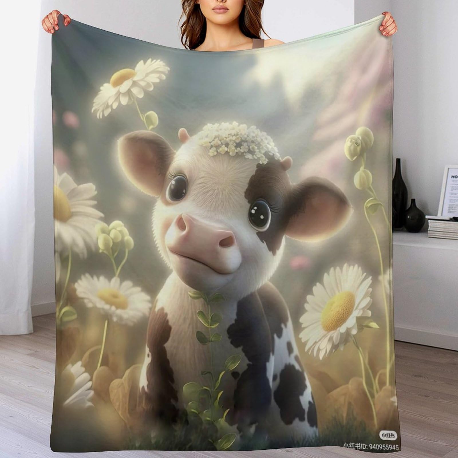 Couverture Polaire Vache Mignonne en Flannel Douce pour Lit 100x130 cm