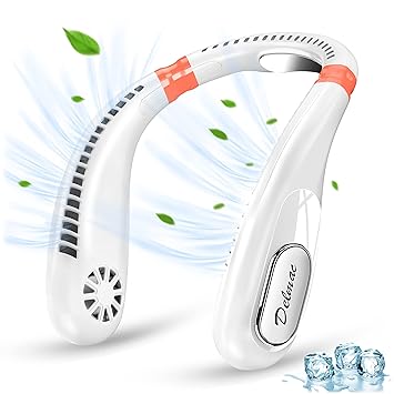 Delmac Portable Neck Fan, 6000mAh Rechargeable Personal Fans Lightweight Wearable Fan, Low Noise 3 Speed Hands Free Fan, Hanging Headphone Design Sports Fan for Indoor & Outdoor(white)