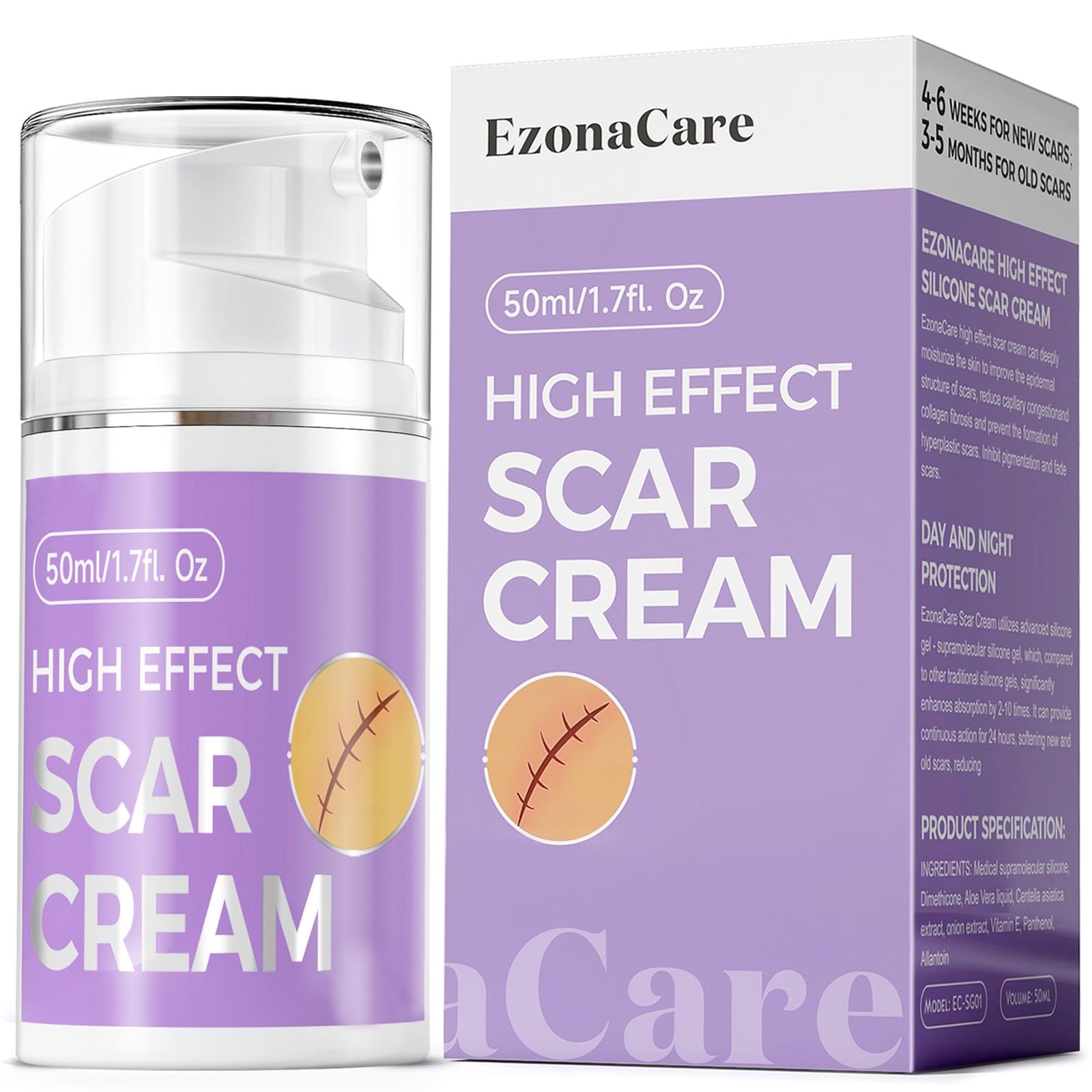 Advanced Scar Cream Silicone Scar Gel Scar Removal Cream for Face, Body, Surgical, C-section, Stretch Marks, Acne, Injury, Burns, Keloids, Old and New Scars 1.7 oz(50g)