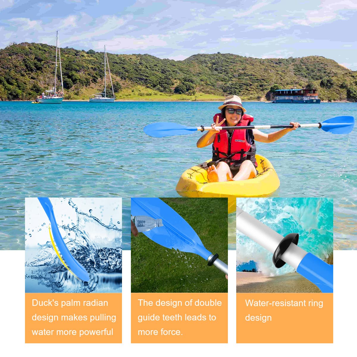 Pagaia Doppia Kayak 222cm, Pagaia SUP Regolabile Alluminio per Canoa, Kayak Gonfiabile, SUP Barche Gommone, Pagaia Doppia Canoa