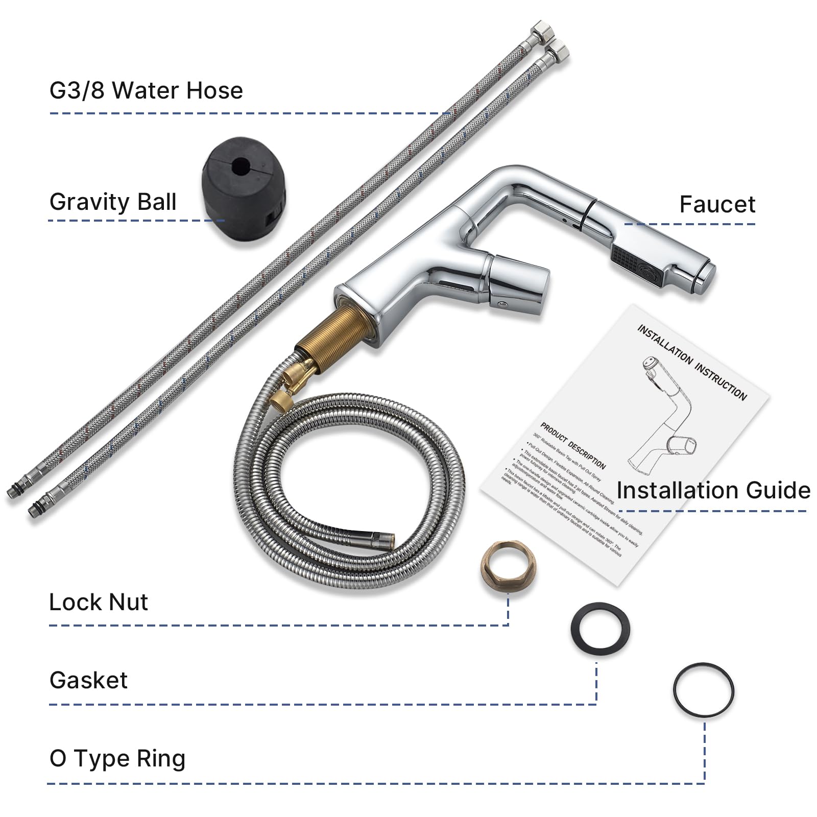 kisimixer Wasserhahn Bad mit Ausziehbar Brause Chrom, 360° Drehbar | Wasserhahn Bad, Auslauf Höhe 190-270mm,Höhenverstellbar, Herausziehbarer Brause 2 Strahlarten, G3/8, Einhebelmischer, Messing