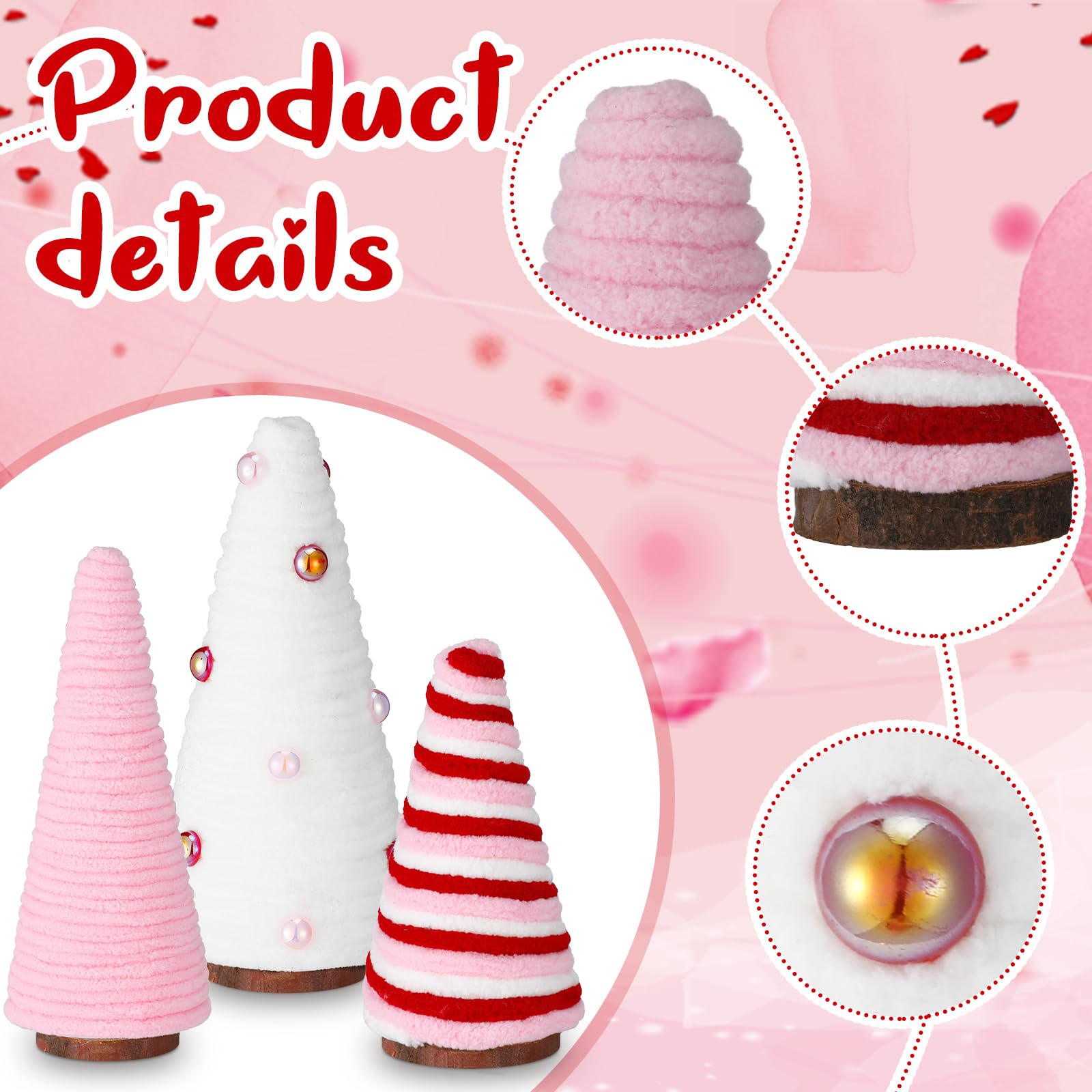 Beeveer 3 Piezas de decoración de Mesa de árbol del día de San Valentín, Mini árboles envueltos en Hilo, Rosa y Blanco, decoración de Mesa para casa de Campo, habitación Interior, Cocina, Bandeja