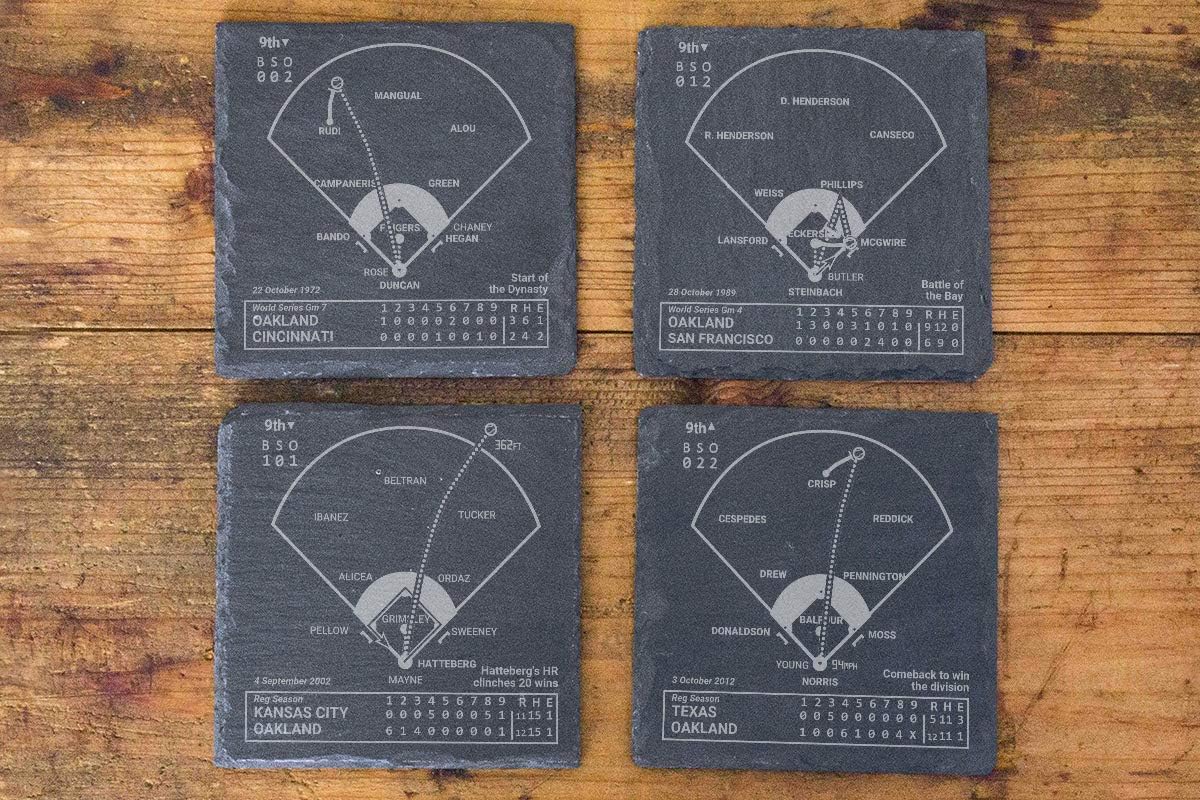 Greatest Athletics Plays: Slate Coasters (Set of 4) | Iconic Oakland Baseball Moments | Unique Gift for Sports Fans