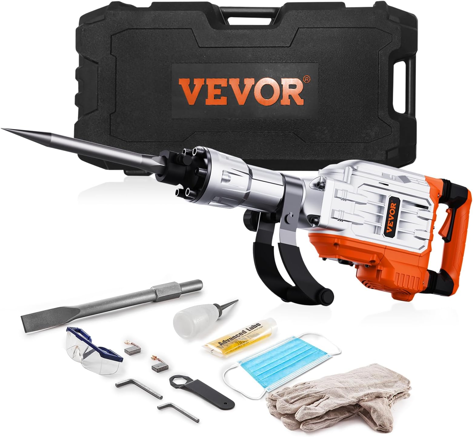 VEVOR Demolition Jack Hammer, 3500W Jack Hammer Concrete Breaker 1900 BPM Heavy Duty Electric Jack Hammer, 2pcs Chisel w/Gloves & 360°C Swiveling Front Handle for Trenching and Breaking Holes