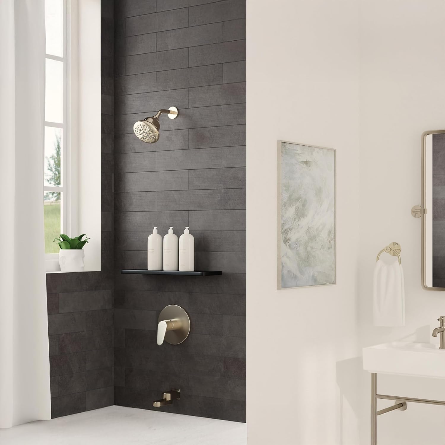 Fold-Away Bath Tub Spout with Diverter - Brushed Nickel Finish - All Metal Bathtub Spout with Diverter | Contemporary Design | Space-Saving | Universal Connection | 7" Overall Length Folds to 4"