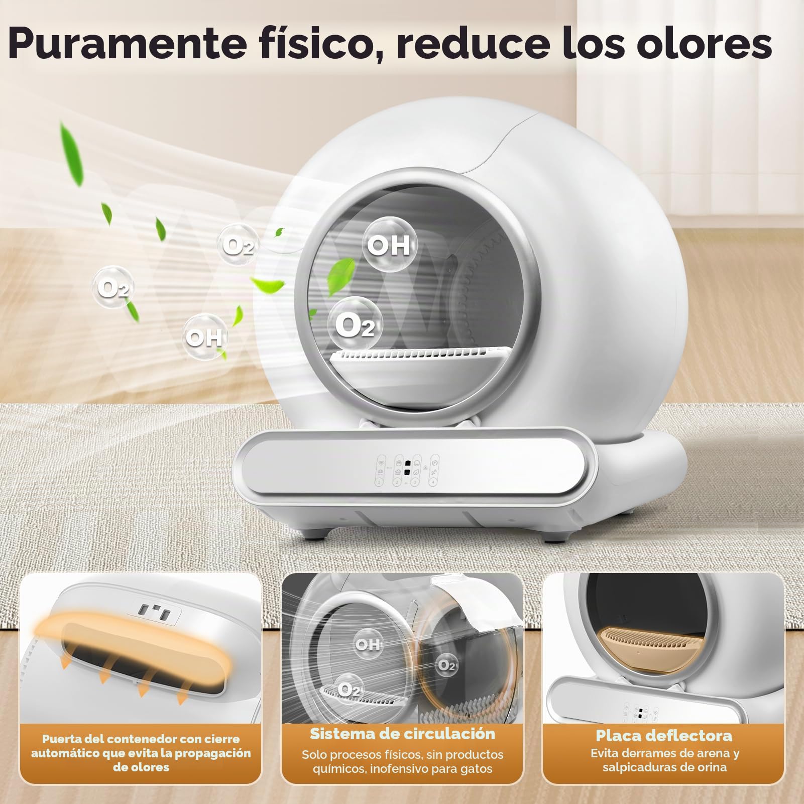 Caixa de Areia para Gatos Automatico, 65l+9l Arenero Gato Grande XXL con Detector De Infrarrojos y Sensores de Peso, Desodorización Electrolítica, Silenciosa Arenero Cerrado para Gatos