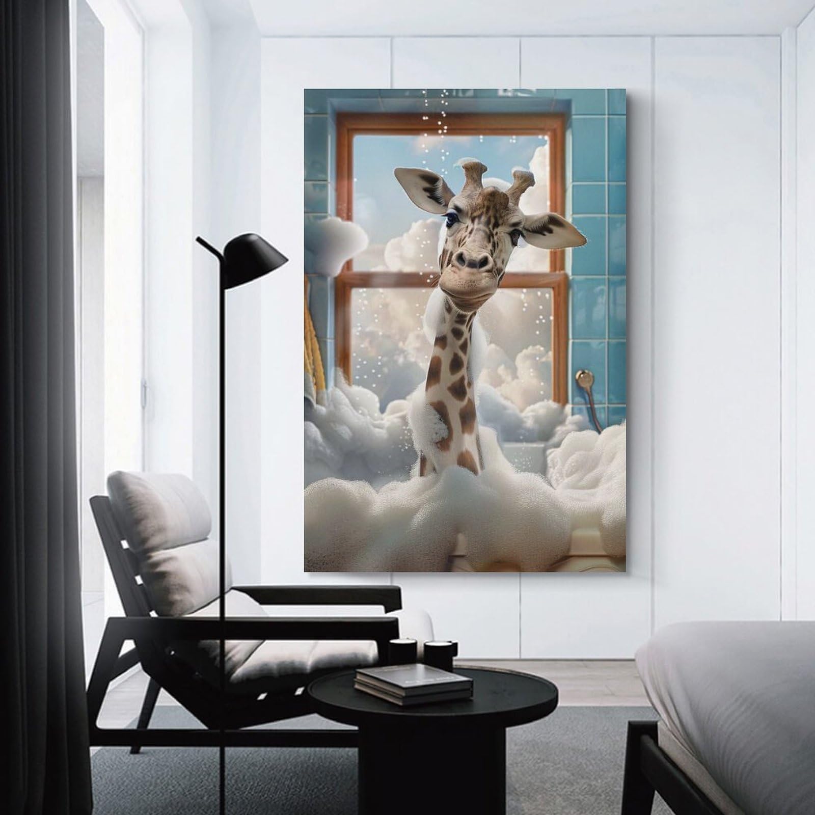 Junmoney Giraffe in A Bubble Bath Canvas Wall Decor 20x30inch(50x75cm), for Calm Bedrooms, Home Corners Or Flats, An Easy Wall Refresh for Bedrooms
