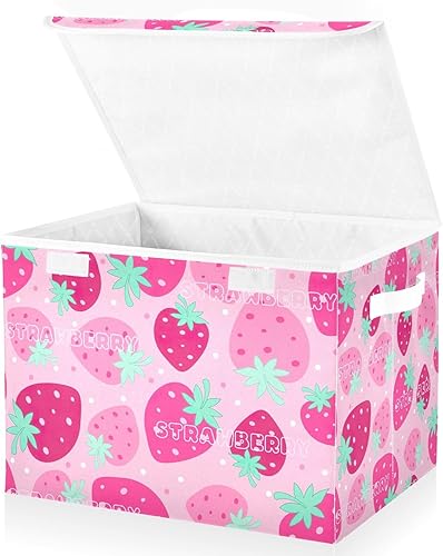 Miniatura 2 de Cesta de almacenamiento plegable de fresa rosa, organización y almacenamiento, cestas de almacenamiento grandes, organizador de armario para niños