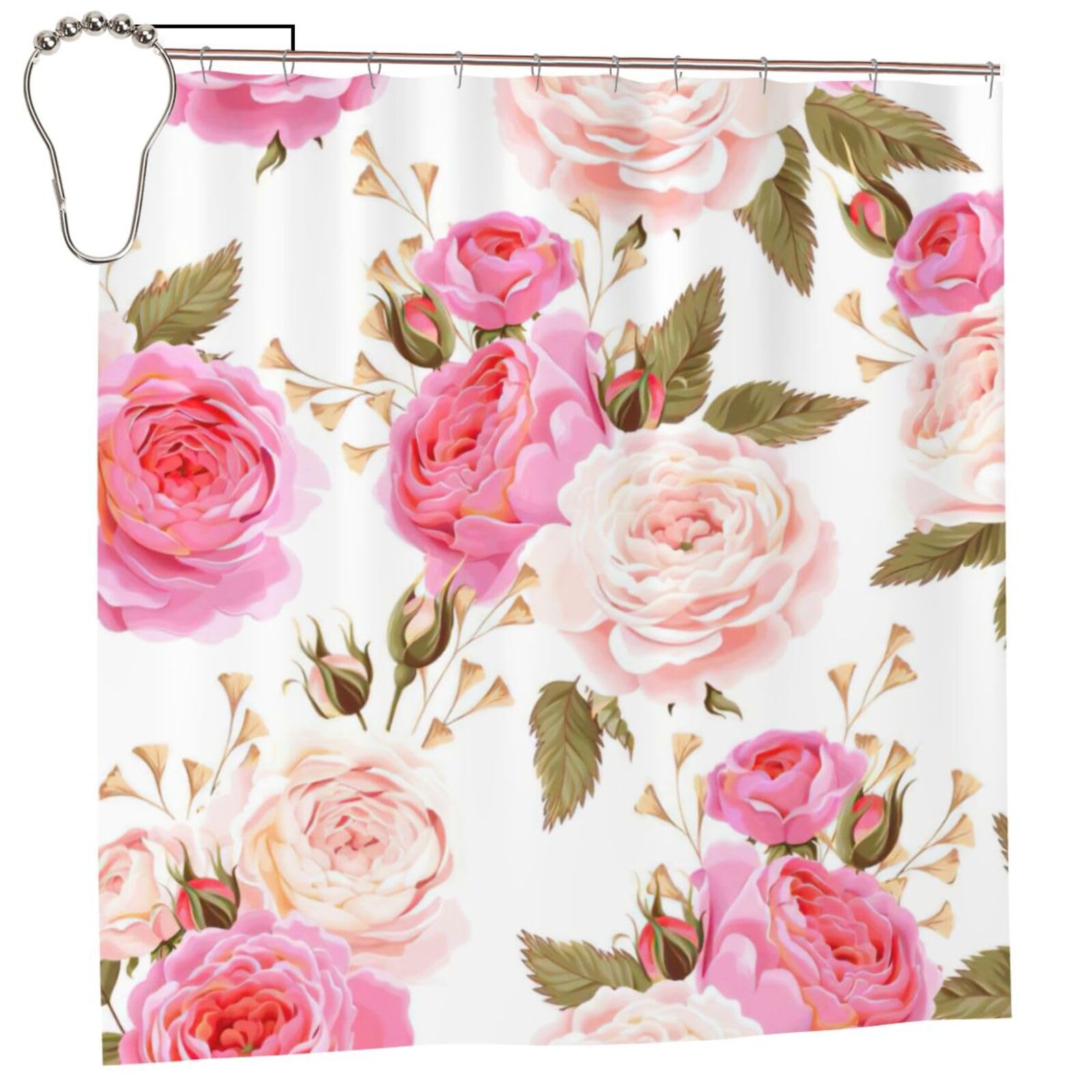 Rideau de douche imperméable anti-moisissure rose bouton-pression