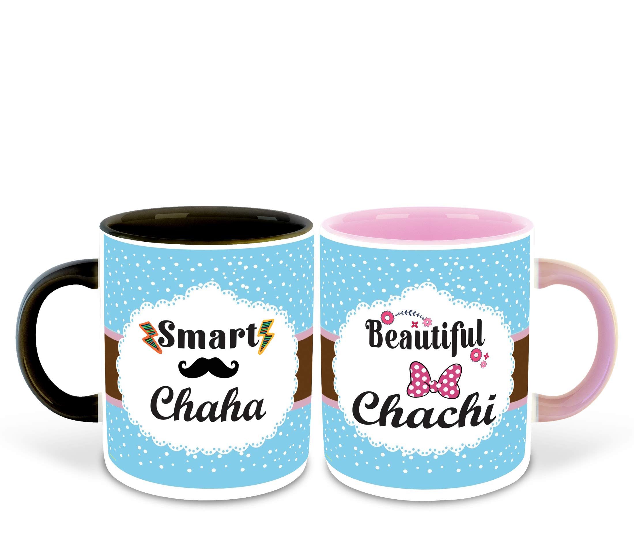 DecorVecorDecorVecor™ Chacha and Chachi Inspired Black & Pink Inner Colour Set of 2 Coffee Mug- Chacha, Chachi, Happy Birthday, Relation, Couple Quotes, Unique Gifts (Chacha & Chachi)