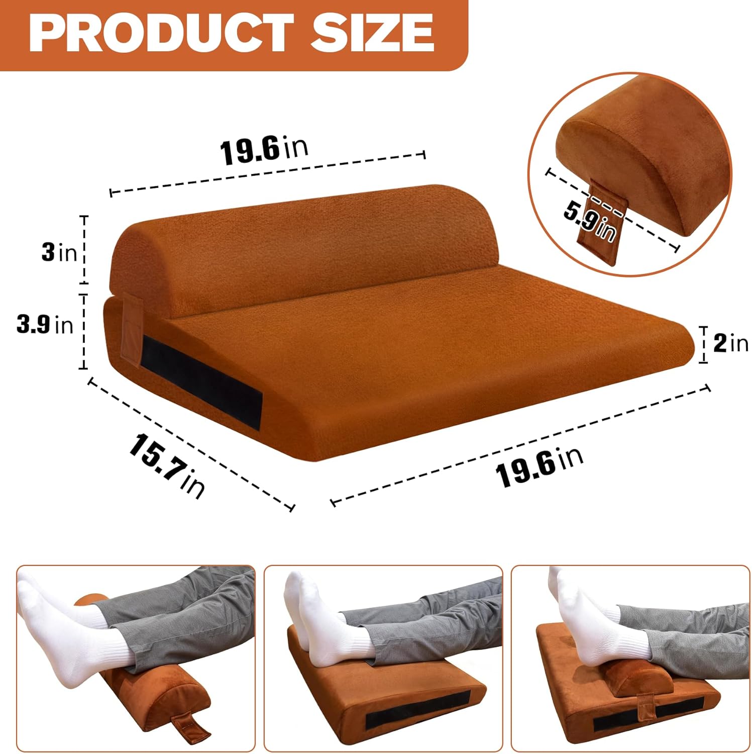Recliner Leg Rest Cushion, Adjustable Wedge & Semi-Cylinder Foot Pillow with Straps, Removable Foot Rest Extender to Elevate Legs & Foot, Comfort Support Pad for Recliner Chairs Couch, Brown