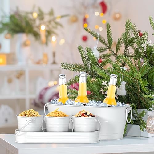 Miniatura 6 de Cubo de hielo ovalado con 3 cubos para servir, condimentos, nueces, helado, aperitivos, cuencos para servir dulces, bañera de metal galvanizado para