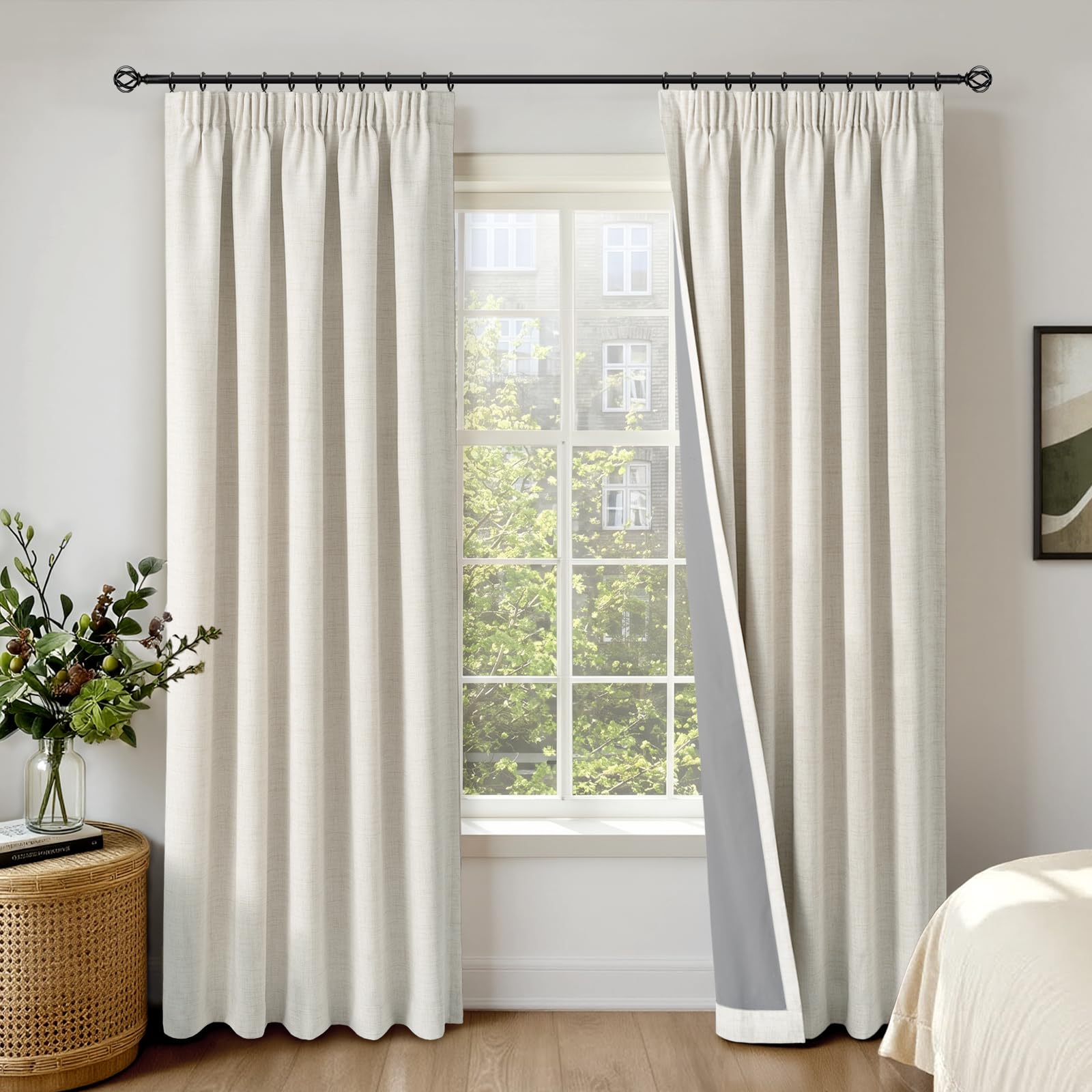 INOVADAY 100% Blackout Curtains for Bedroom 46" W x 72" L 2 Panels, Beige — image 1