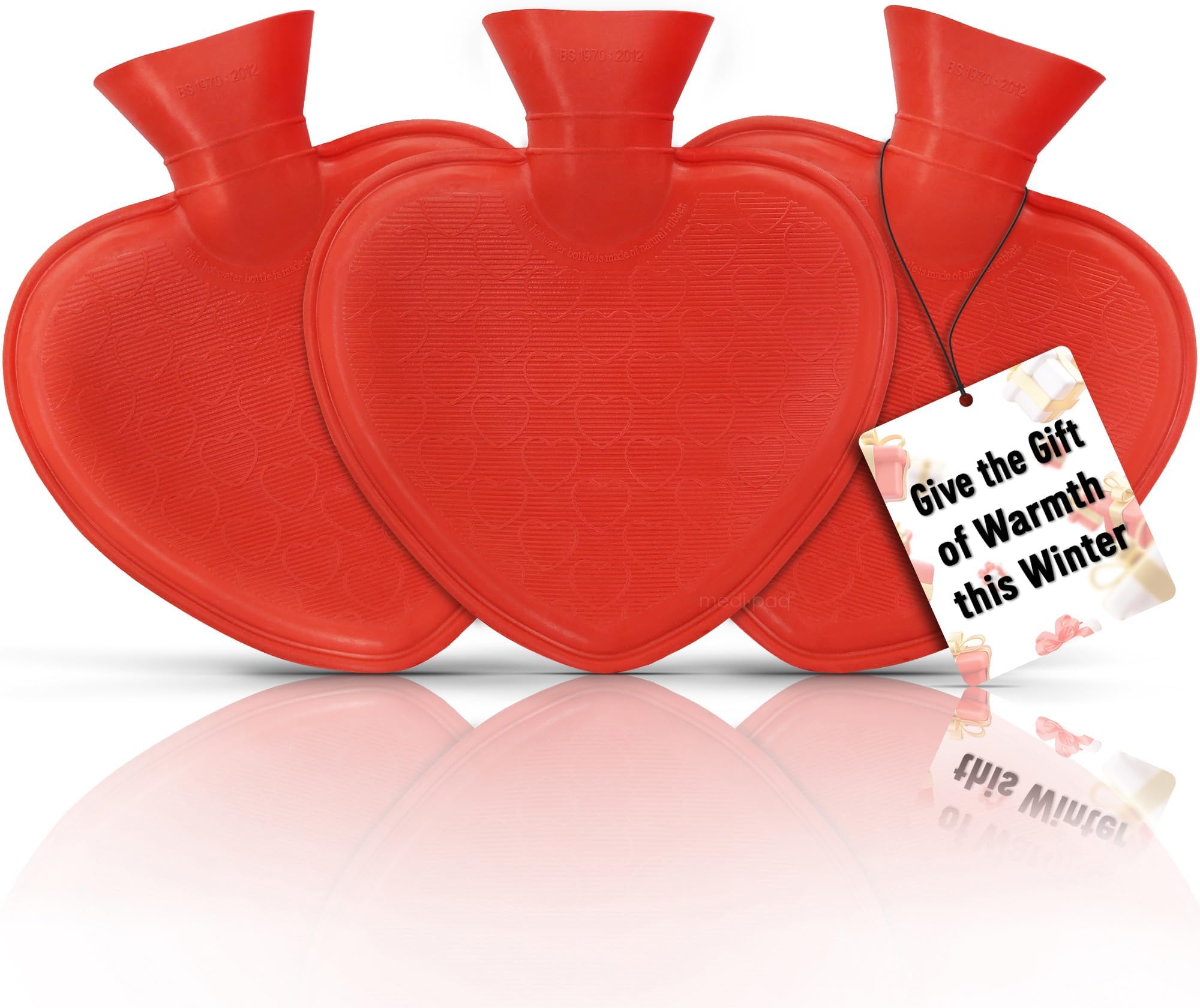Medipaq® 3X Pack Heart Shaped Hot Water Bottles - Amazing Value