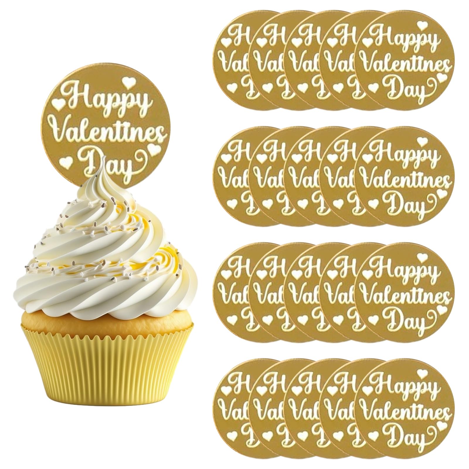 URROMA 20pcs Happy Valentine's Day Acrylic Cupcake Toppers
