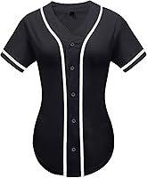 babyhealthy Women's Button Down Baseball Jersey - Breathable Quick-Dry Polyester Hip Hop Softball Active Tee XS-4XL