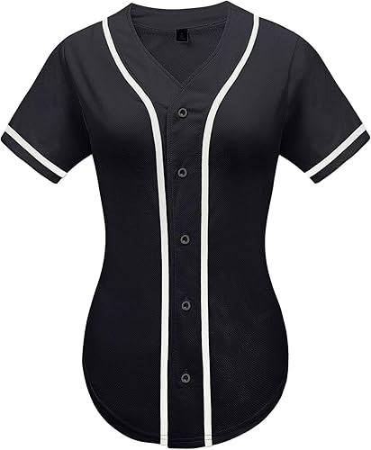 babyhealthy Camiseta de béisbol para mujer, con botones, lisas, hip hop, softbol, deportiva, camiseta deportiva
