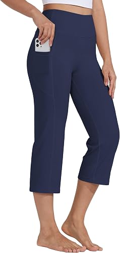Willit Women's Yoga Capris Pants High Waist Leggings Crop Straight Leg Athletic Exercise Workout Capris 21'' Navy Blue XL