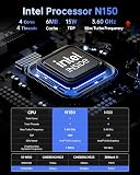 NiPoGi E1 Mini PC Intel Twin Lake N150(Mis à Jour N100) 8Go de RAM 256Go M.2 SSD, Mini Ordinateur de Bureau 4K@60HZ UHD Dual Display HDMI+DP 1.4/Dual Bande WiFi/BT4.2/RJ45/Tour PC VESA Supporté - 2