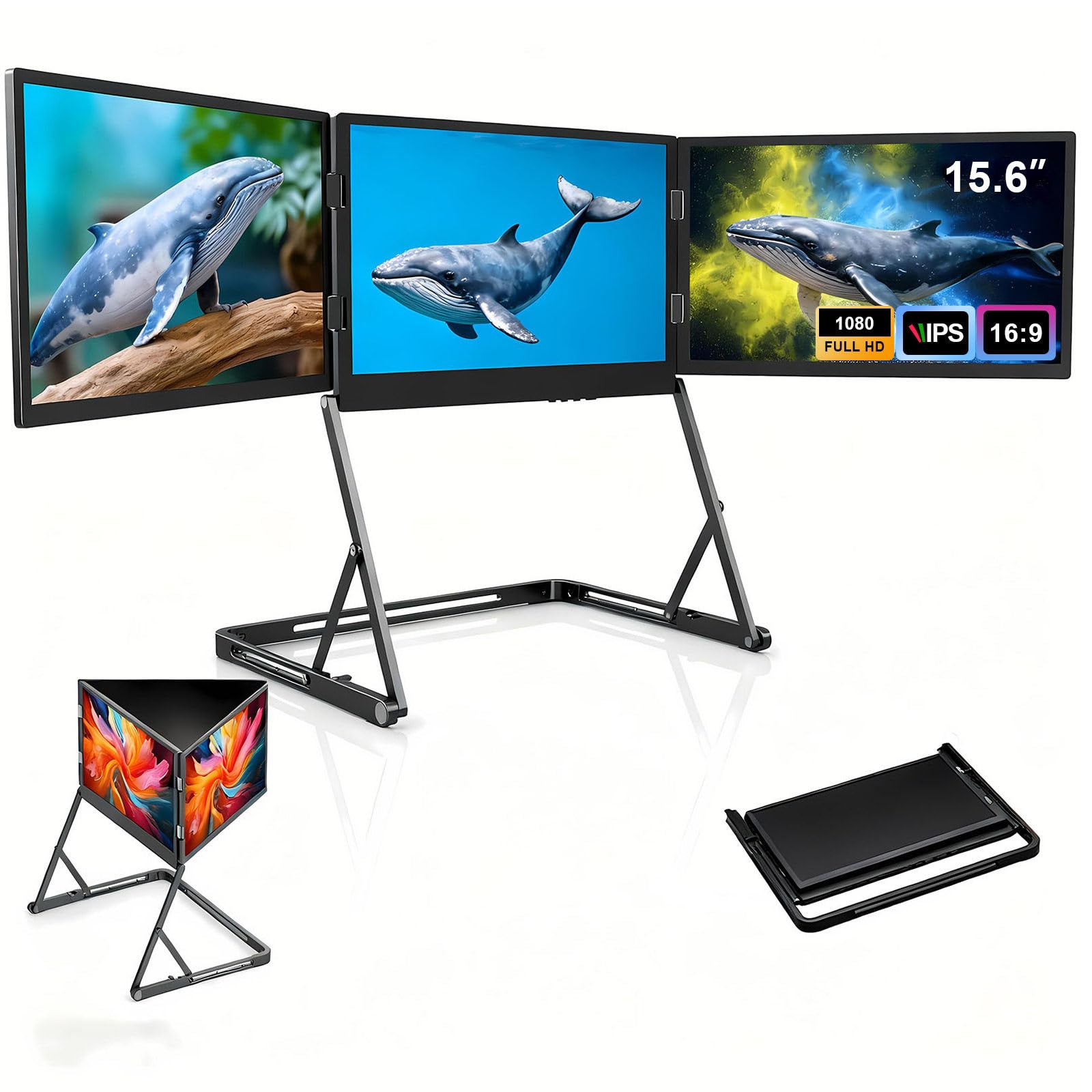 Monitor Portatile 15,6 Pollici Hdr Ips, Estensore Schermo Triplo Laptop, Display Aggiuntivo per Smart Working, Setup Triple Monitor Laptop per Designer