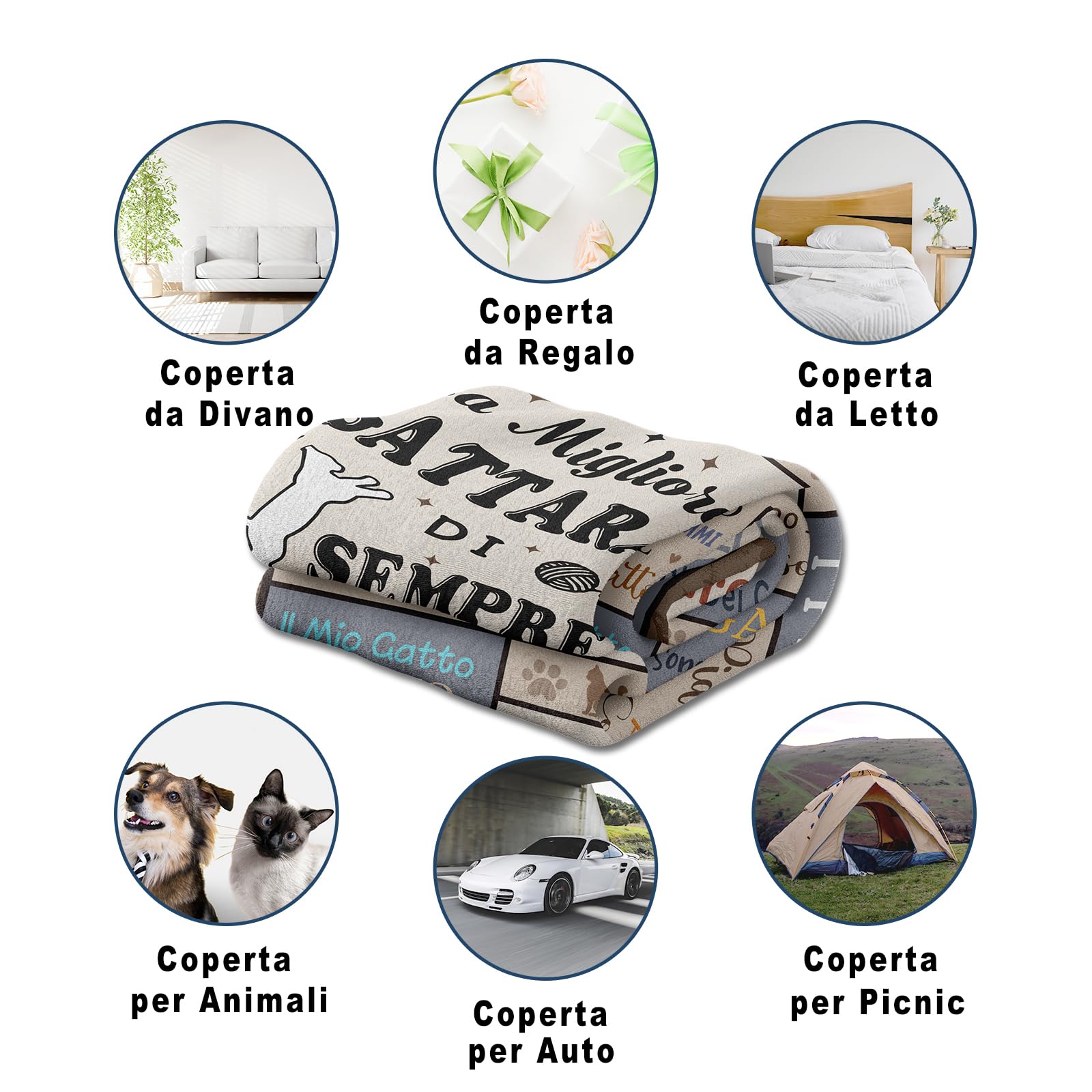 Yesbird Regali per Amanti dei Gatti, Regalo per Donne e Ragazze che Amano i Gatti, La Migliore GATTARA DI SEMPRE, Regalo Donna/Amica, Cat Mom, Tema Cat Coperta 130x150CM