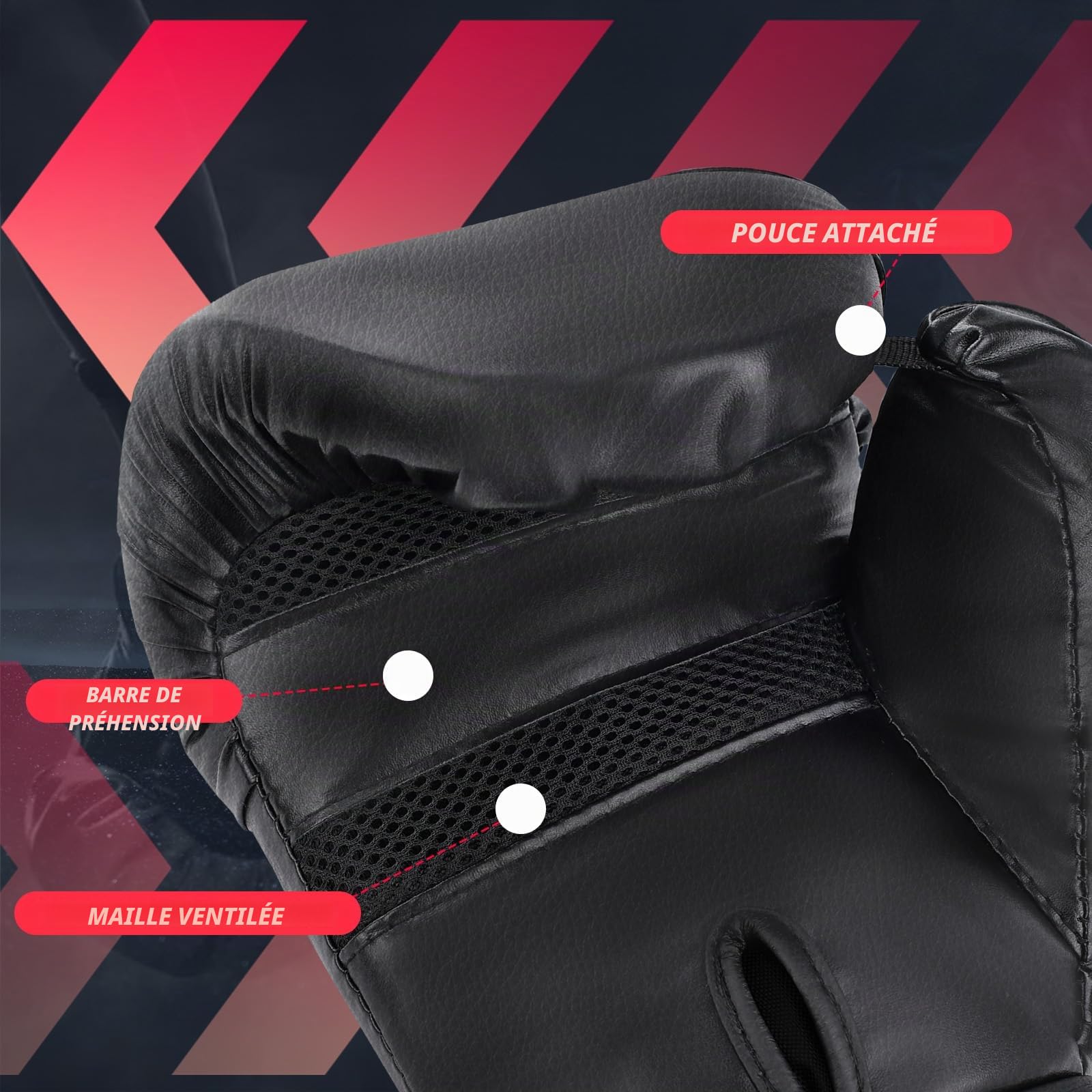 Gants de Boxe avec Paume Ventilée et Gants MMA Hommes Femmes Adultes pour Sac de Frappe Kickboxing, Gants d'Entraînement Muay Thai 14oz
