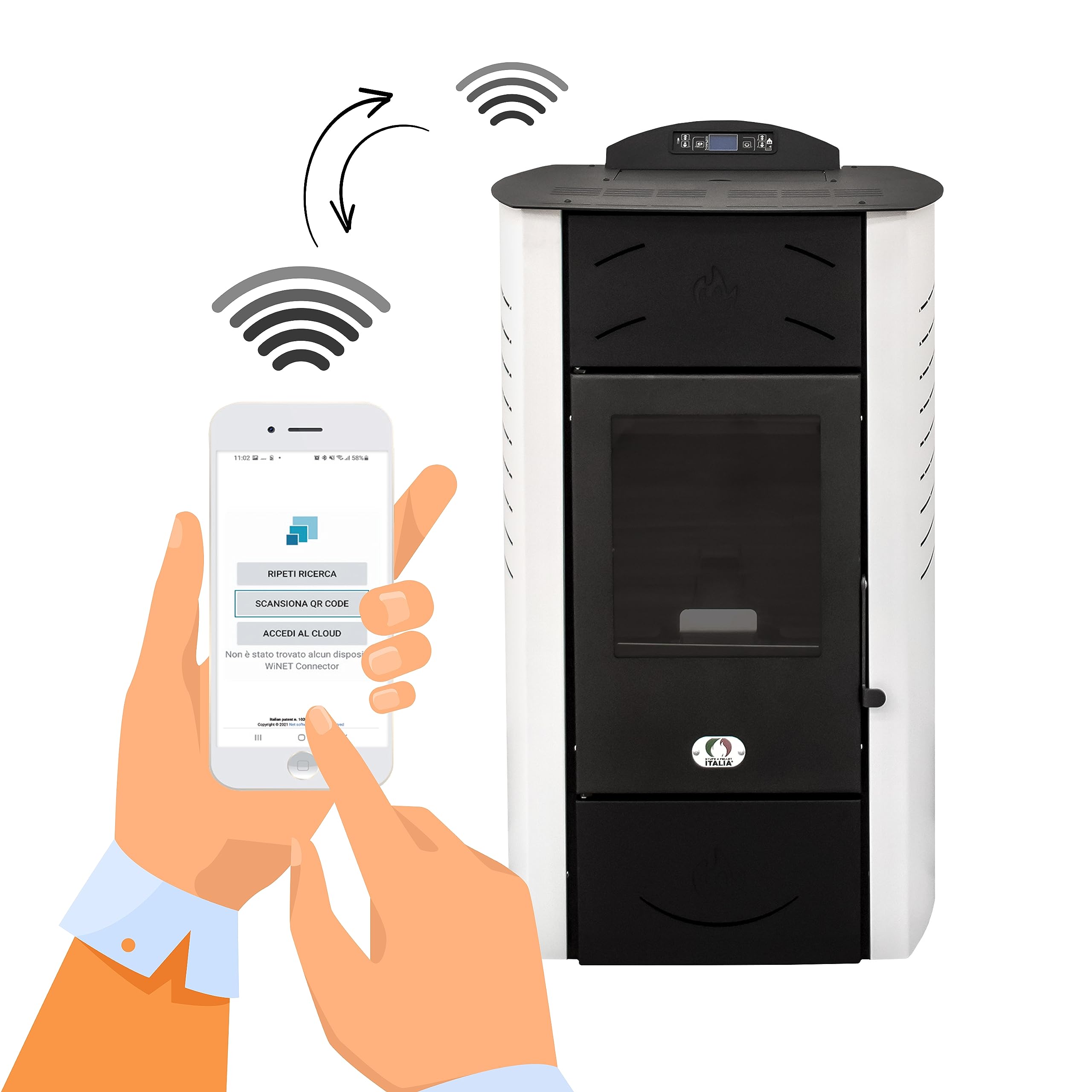 STUFE A PELLET ITALIA Siberia Idro 15 KW WiFi Hydro-Pelletöfen Heizung Warmwasser 90% Effizienz 90m² 20 Std Autonomie Programmierbar Weiß