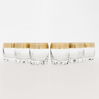 Joseph Sedgh Collection Greek Key Double Old Fashion whiskey, bourbon, Scotch Set of 6-10.31 oz Glasses, Dishwasher Safe Premium European Grade Glassware
