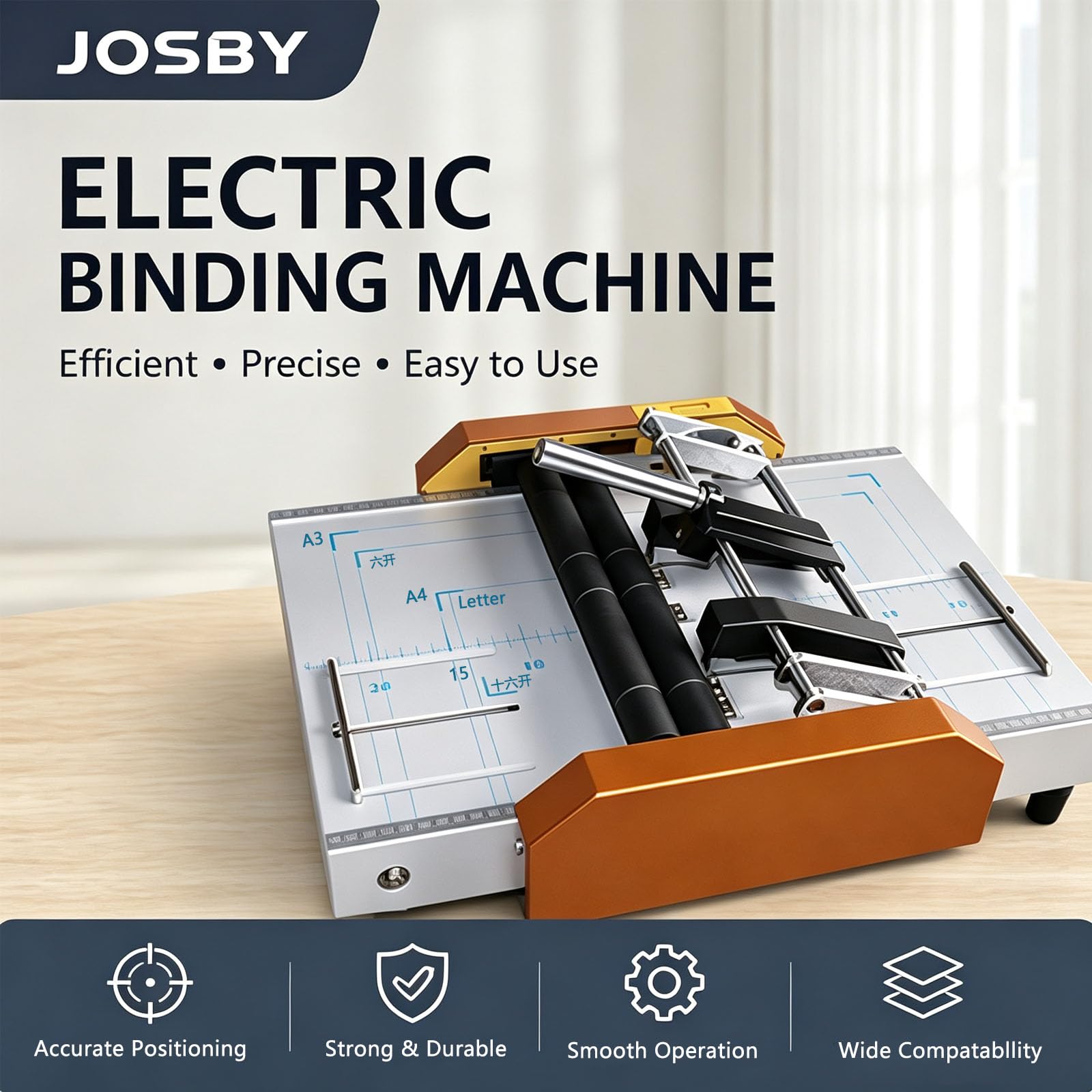 JOSBY Machine À Relier Électrique À 5 Aiguilles, Machine Automatique À Relier Les Livres, avec Règle De Positionnement Mobile, Outil De Reliure À 5 Points De Pression, pour Papier A3 Blue