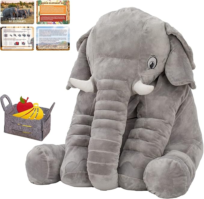 BRINJOY Giant Elephant Stuffed Animal Set, 33” Large