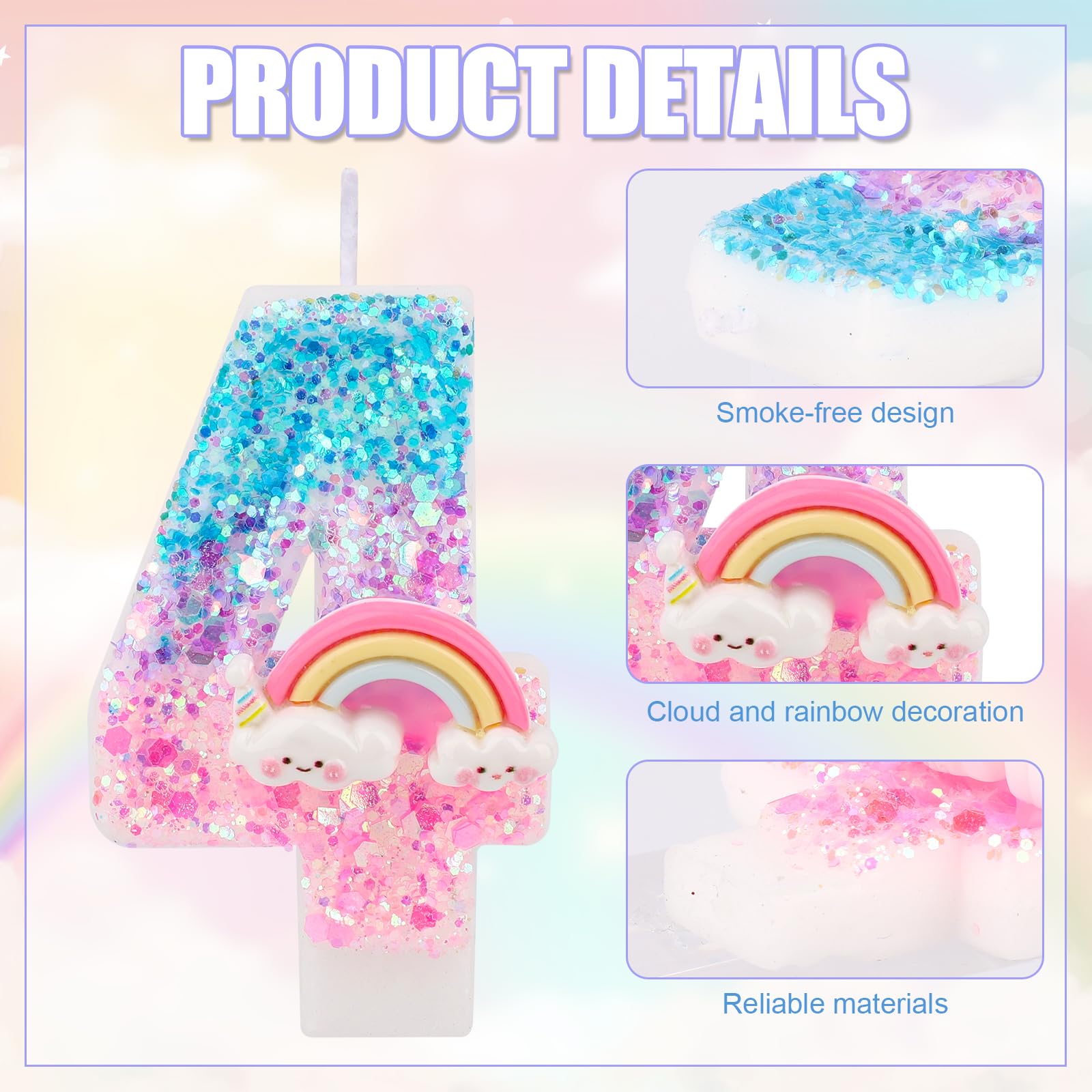 4 Candeline Di Compleanno Arcobaleno Con Perle E Polvere Oro – Tema Principessa Per 4° Compleanno