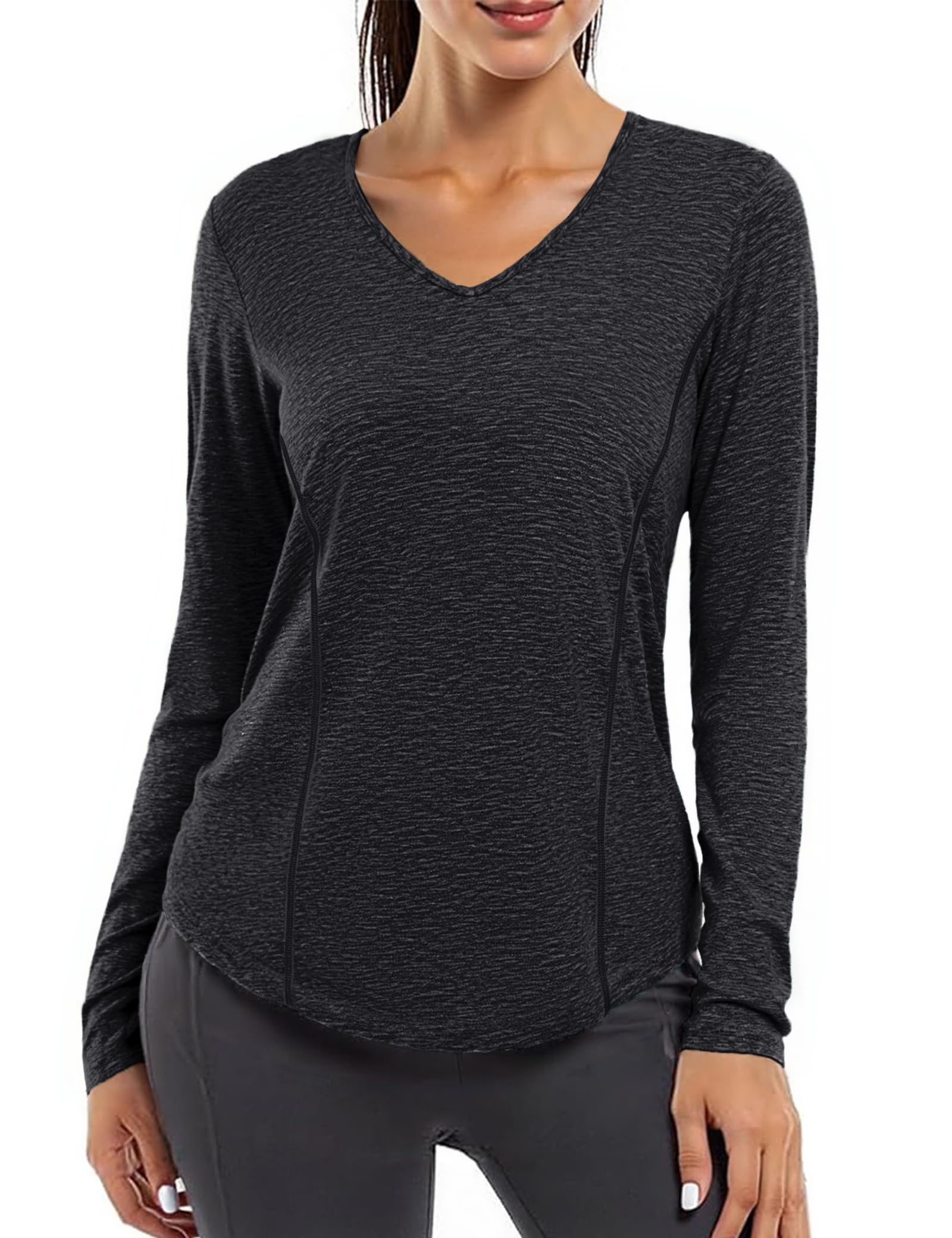 Gyabnw Sport Langarmshirt Damen Shirt Fitness Funktionsshirt Laufshirt Wandershirt Sportbekleidung Activewear Oberteile