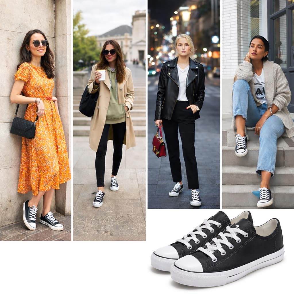 hello basics Canvas Shoes for Women Casual Low Top Women's Fashion Sneakers Slip on for Women (11, Black White)