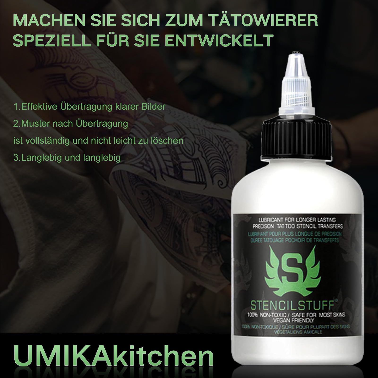 UMIKAkitchen Tattoo oil transfer filling element tattoo product 1 bottle (4 ounces) transfer template/sketch - Image 2