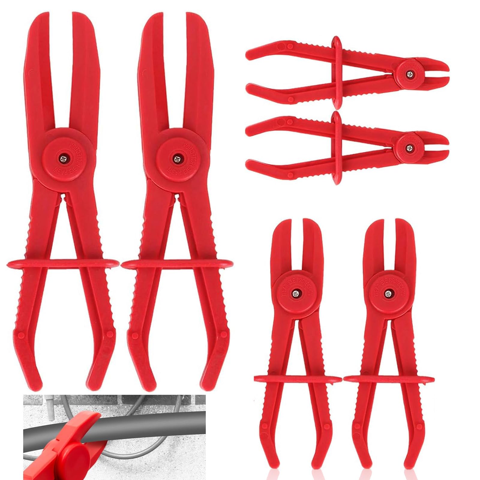 Line Clamp Pliers Set, 6 piece Hose Clip Pliers, 3 Sizes Brake Fuel Clamp, for Flexible Hoses, Red