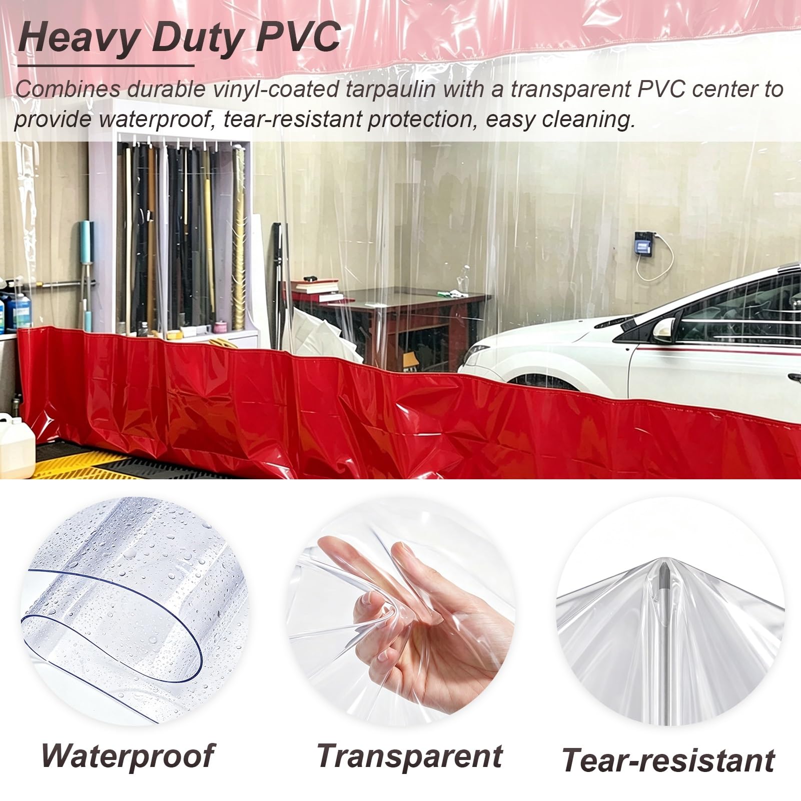 Telo PVC Trasparente Tenda di Separazione Industriale Trasparente Garage | Tenda Termica Separazione per Officina, Divisorio Scorrevole Flessibile, Su Misura Personalizzata(4x3.8m/13.1x12.5ft)