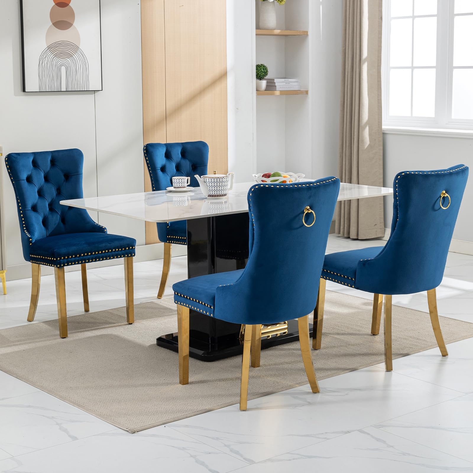 Amazon.co.jp: ブルーベルベットダイニングチェア6脚セット