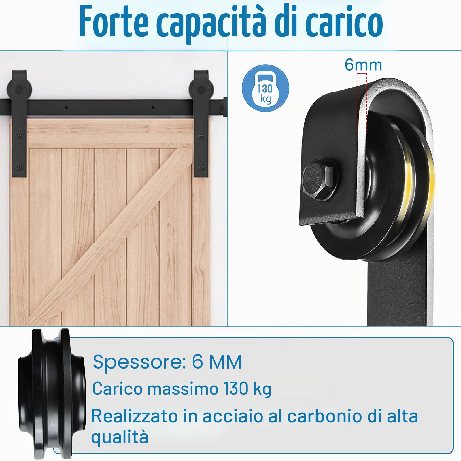 Froadp 366cm Binario per Porta Scorrevole Kit Scorrevoli Sospesi in Acciaio al Carbonio Carico fino a 130KG per Porta da Fienile in Metallo e Legno