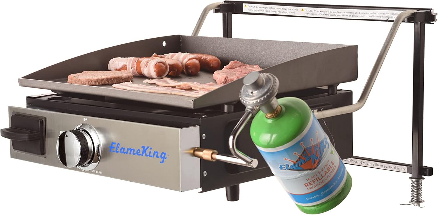 Flame King Flat Top Portable Propane Cast Iron Grill Griddle Tabletop, RV or Wall Mounted, Stand on Floor for Outdoor Camping, RV, Marine : Patio, Lawn & Garden