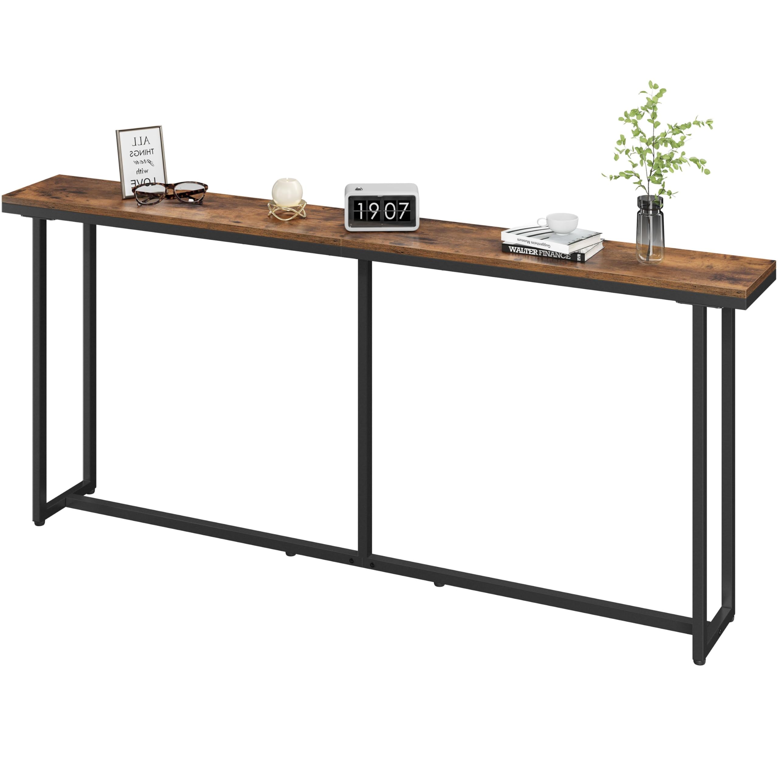 Yaheetech Slim Console Table, 20x180x80 cm Narrow Hallway Table, Iron and Wood Sofa Table for Small Spaces, Easy Assembly, Sturdy Entryway Display Table, Rustic Brown and Black โ image 1