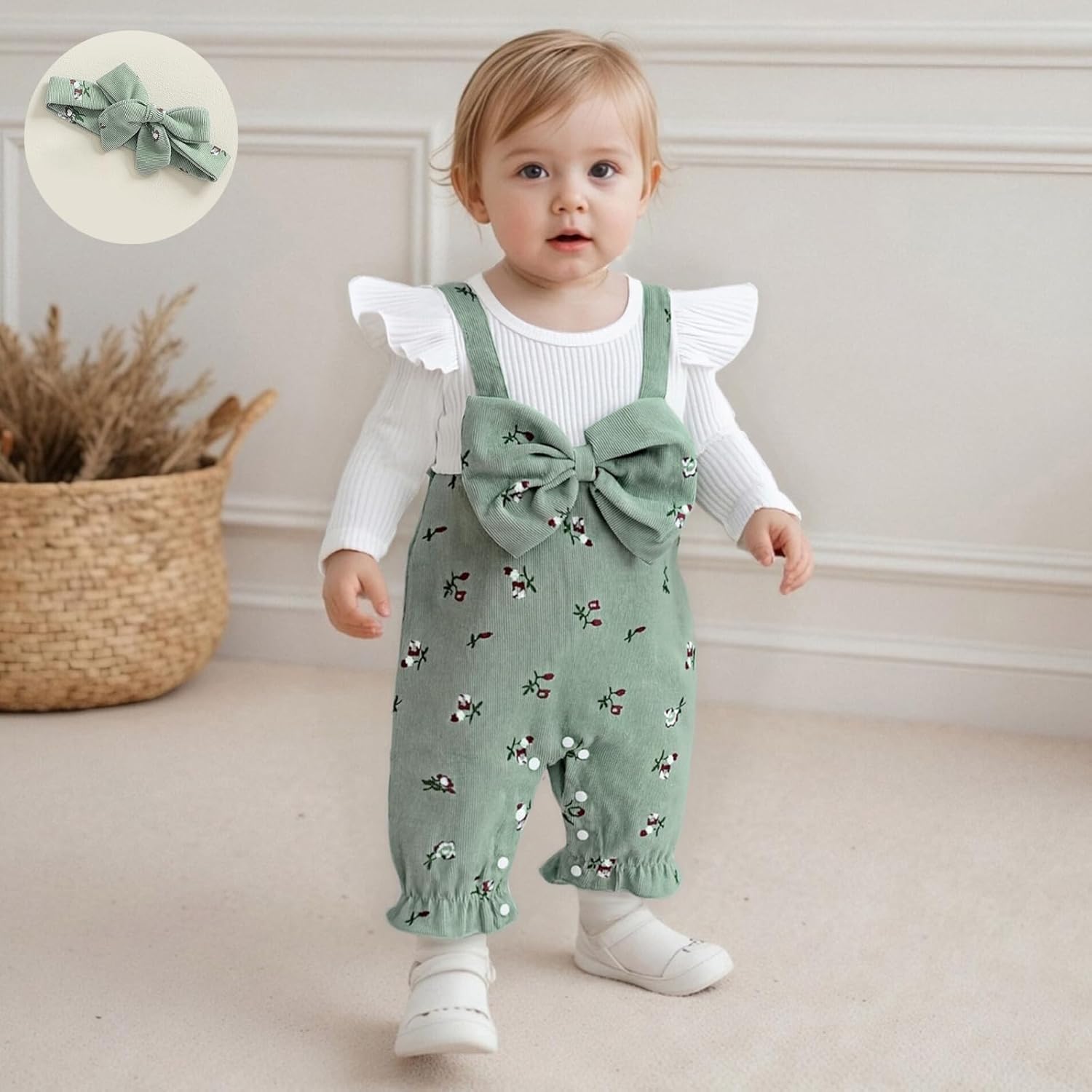 Infant Baby Girl Fall Outfit Romper Cherry Print Fake Two Pieces Patchwork Bow Jumpsuit Newborn Winter Clothes - Image 5