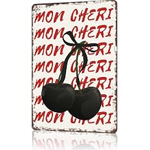Vintage Signs Poster Metal Wall Art Mon Cheri Black Cherry Bow for Office Dorm Room Bar Garage Decor 8X12inch