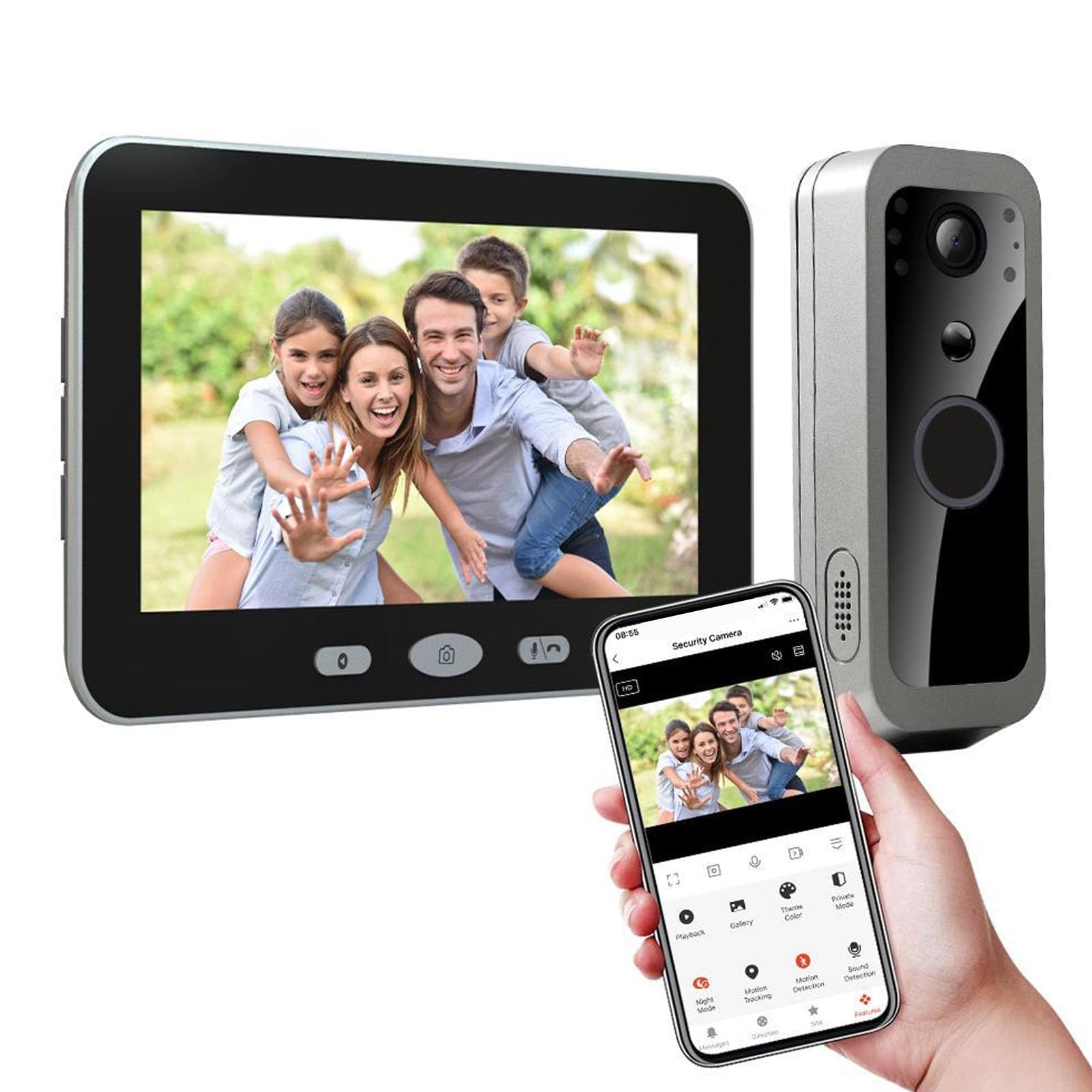 Kikumi Campanello Visivo Wireless, Videocamera Campanello Video WiFi con Display IPS da 5 Pollici Visualizzazione 1080P a 150 Gradi Rilevamento Movimento PIR, Monitoraggio Remoto APP