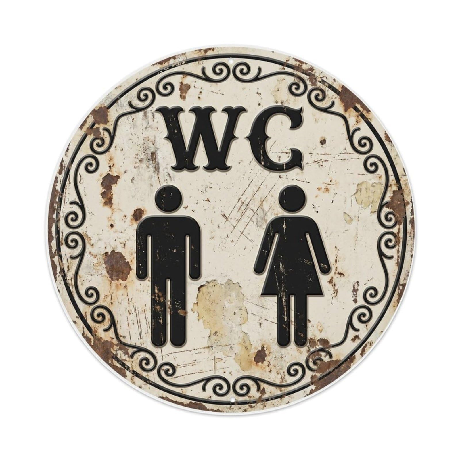 Toilet （WC） Shabby Retro Restroom Metal Tin Sign Plaque Wall Decor for Cafe, Club Bar, Office, Home Garden Round Metal Poster 8x8Inch