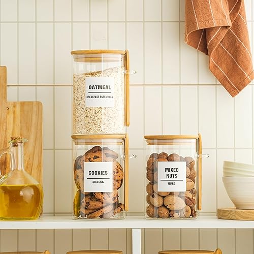 Miniatura 8 de Paquete de 6 tarros de vidrio de 32 onzas con tapas de bambú, recipientes de almacenamiento de vidrio con tapas, tarro hermético transparente de