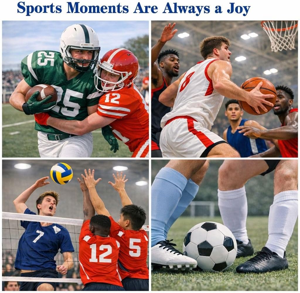 4 Pcs Sport Balls Set Include Official Size 7 Basketball 9 Football 5 Volleyball 5 Soccer with Bag Pump Sports Equipment for Adults Back to University School Ball Gift