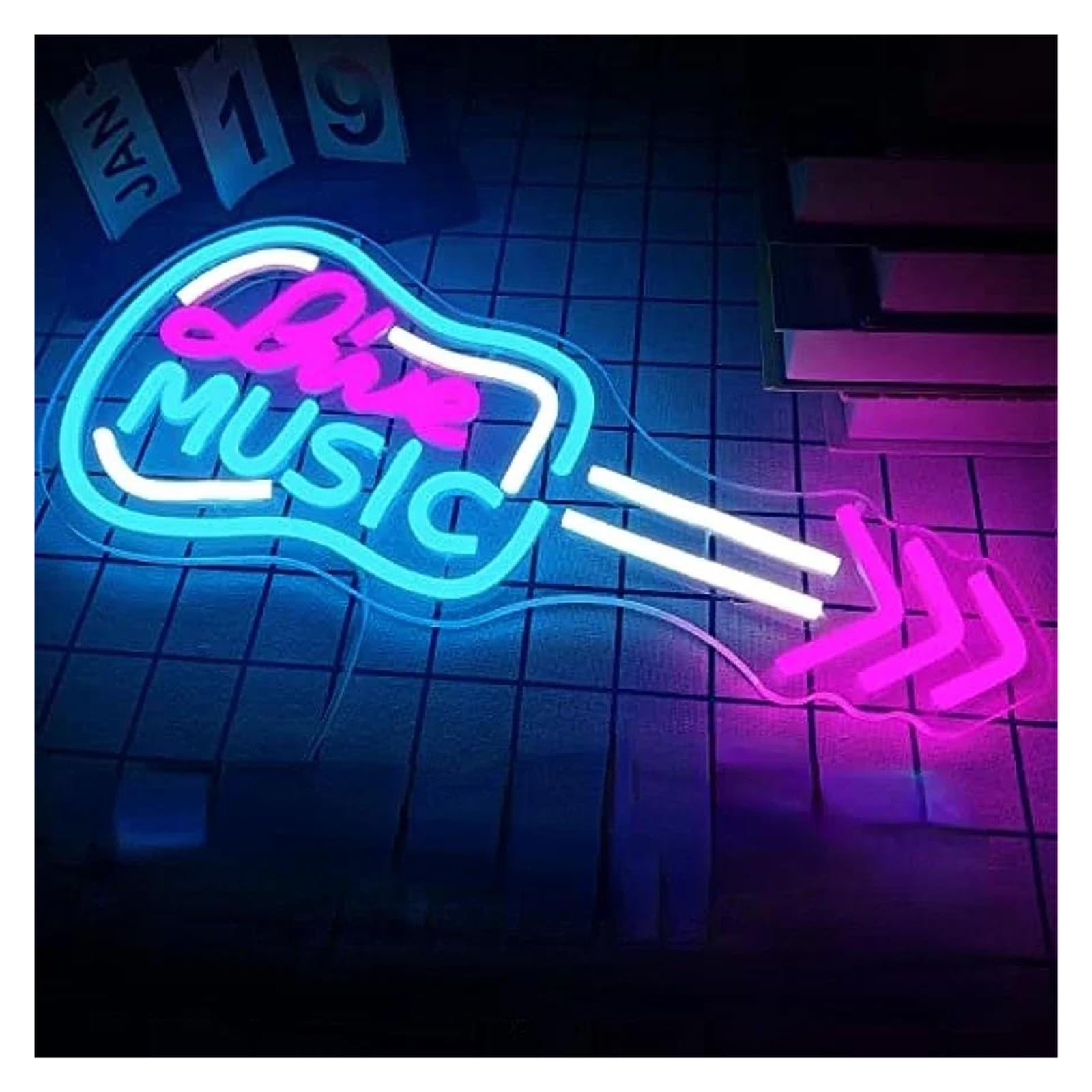 Luci al Neon Da Parete Insegna Al Neon Live Music A Forma Di Chitarra Per Decorazioni Da Parete, Luci Dimmerabili, Alimentazione Tramite USB, Per Illuminate, 42cm×19cm